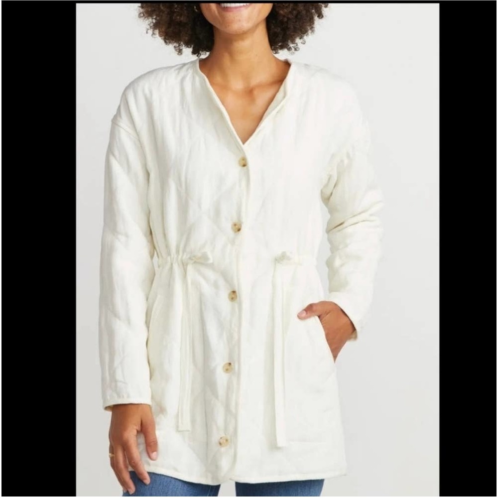 Marine Layer Tencel Linen Ivory Quilted Button Jacket Women’s Large